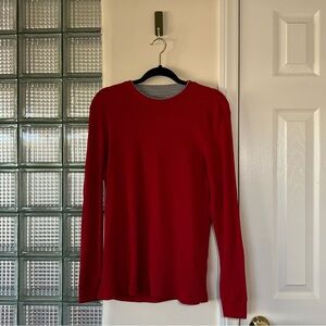 club room red sweater with grey collar